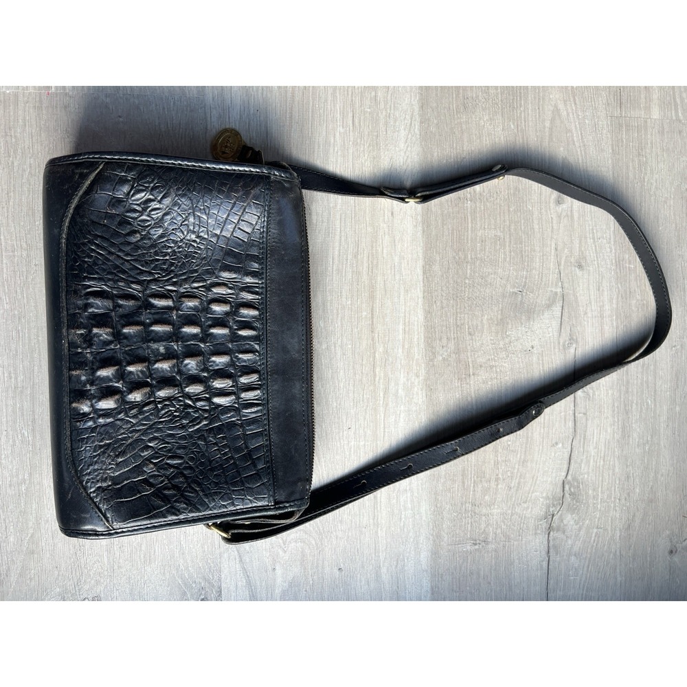 Brahmin Vintage Crossbody Bag Black Croc Embossed Leather Adjustable Strap - Picture 7 of 12